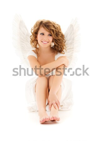 Angyal kép boldog tini lány fehér Stock fotó © dolgachov