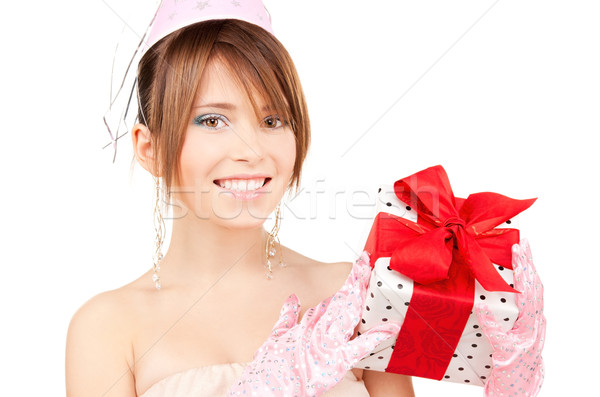 Stock photo: party girl with gift box