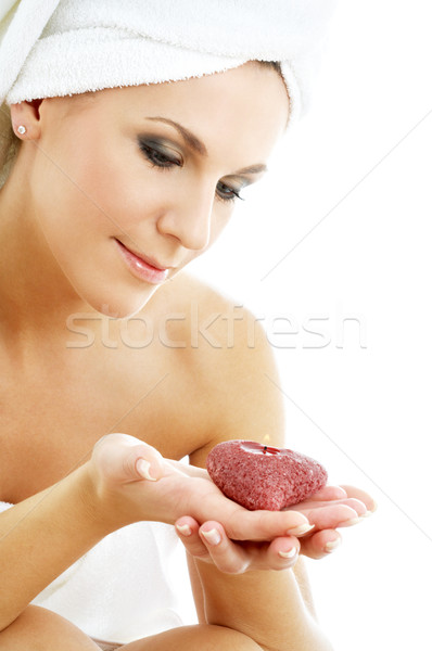 Melegség nő piros gyertya fürdő szalon Stock fotó © dolgachov
