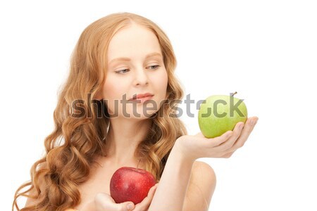 ストックフォト: 小さな · 美人 · 緑 · 赤 · リンゴ · 画像