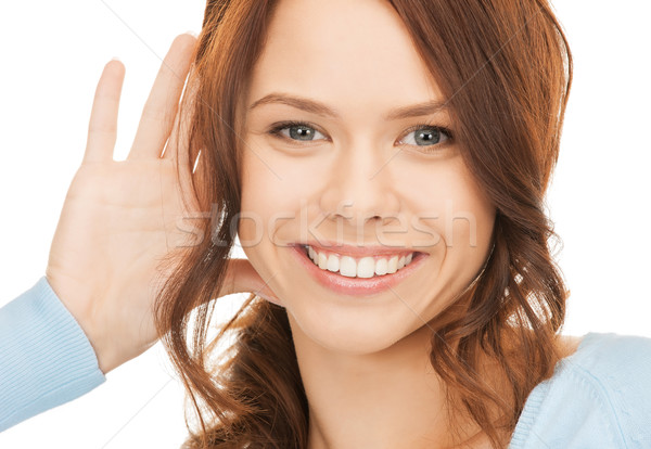 Glücklich Frau hören Klatsch hellen Bild Stock foto © dolgachov