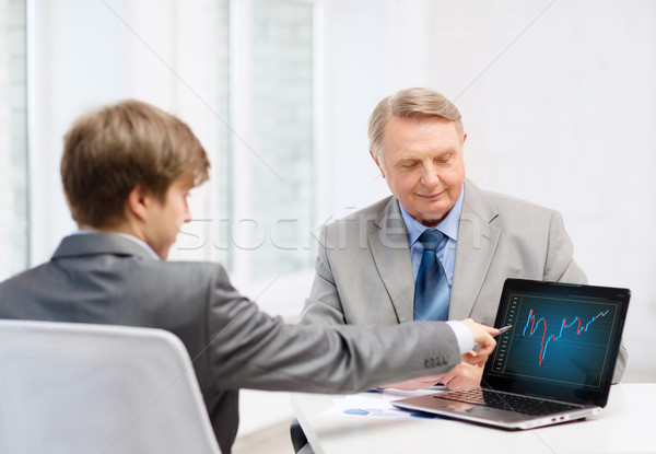 older man and young man with laptop computer Stock photo © dolgachov