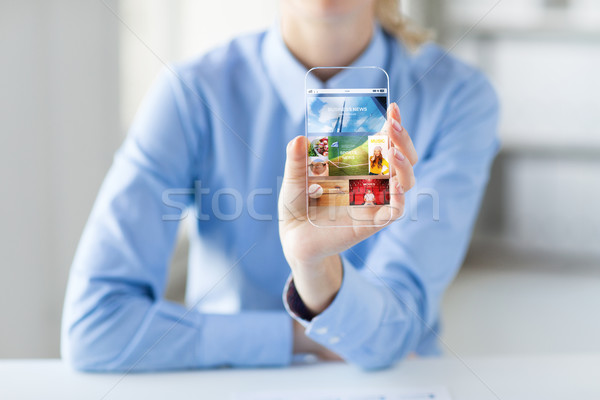 close up of woman with application on smartphone Stock photo © dolgachov