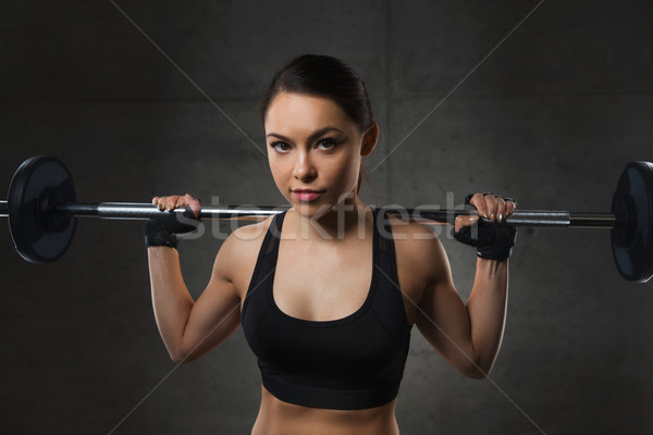 Stockfoto: Jonge · vrouw · spieren · barbell · gymnasium · sport · fitness