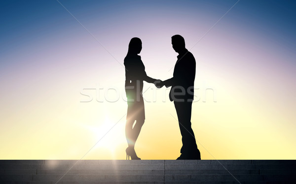 business partners silhouettes shaking hands Stock photo © dolgachov