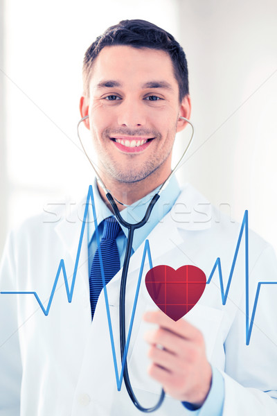 Orvos hallgat szívverés sztetoszkóp virtuális képernyő Stock fotó © dolgachov