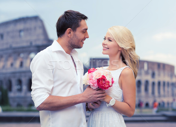 [[stock_photo]]: Heureux · couple · fleurs · été · vacances