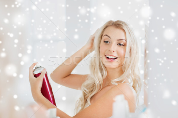 Nő hajlakk haj fürdőszoba szépség higiénia Stock fotó © dolgachov