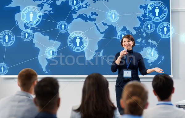 Gruppe Menschen Business Konferenz Vortrag global Netzwerk Stock foto © dolgachov