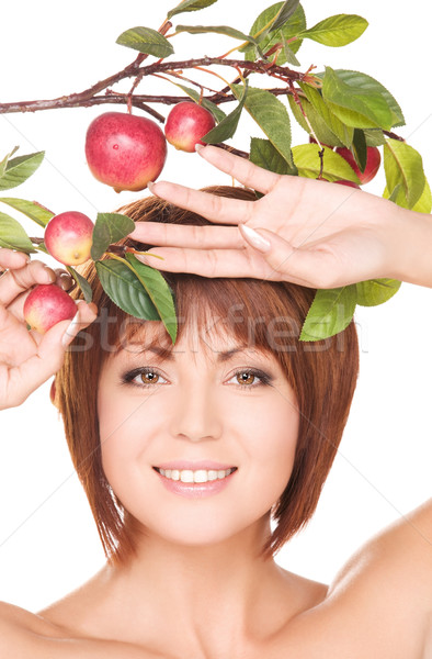 Gelukkig vrouw appel takje foto gezicht Stockfoto © dolgachov