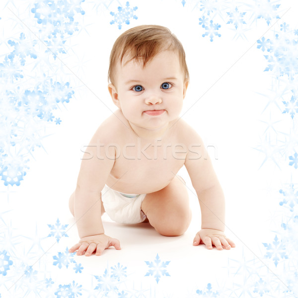 Kruipen baby jongen foto luier sneeuwvlokken Stockfoto © dolgachov