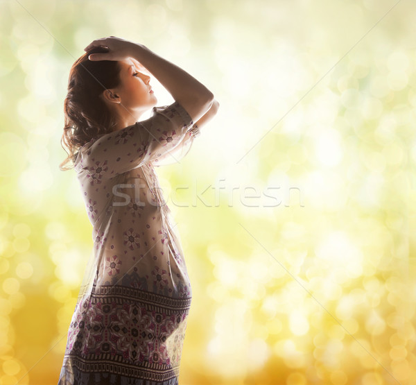 Stock photo: silhouette picture of pregnant beautiful woman