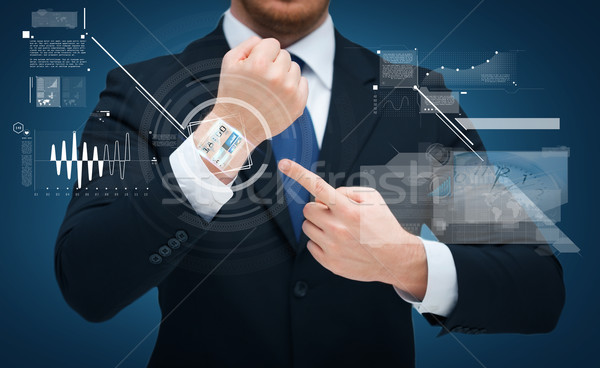 Foto stock: Empresário · indicação · algo · mão · tempo · negócio