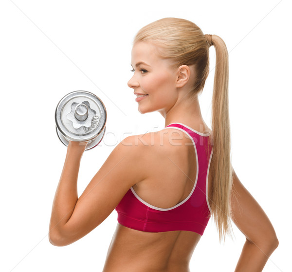 Gülümseyen kadın ağır çelik sağlık diyet Stok fotoğraf © dolgachov