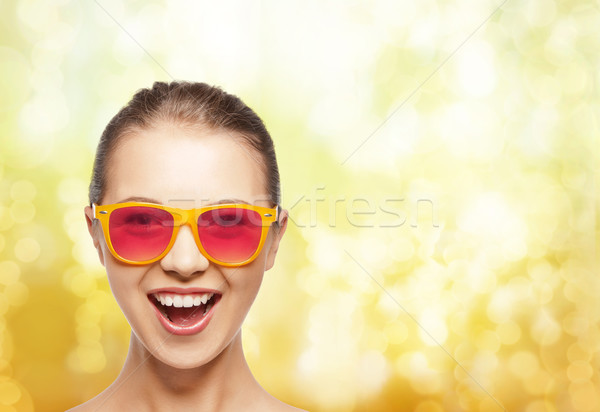 Foto stock: Feliz · rosa · óculos · de · sol · felicidade · pessoas