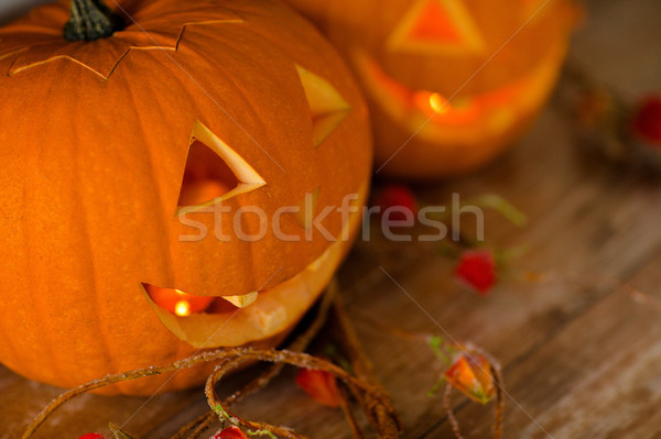 close up of pumpkins on table Stock photo © dolgachov