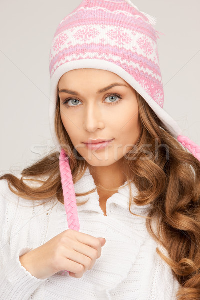 Foto stock: Bela · mulher · inverno · seis · quadro · mulher · feliz