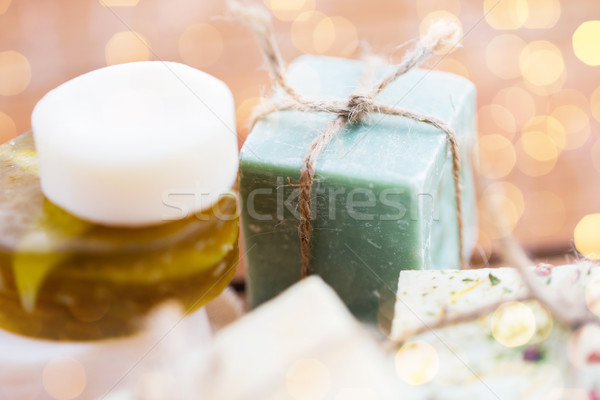 close up of handmade soap bars on wood Stock photo © dolgachov