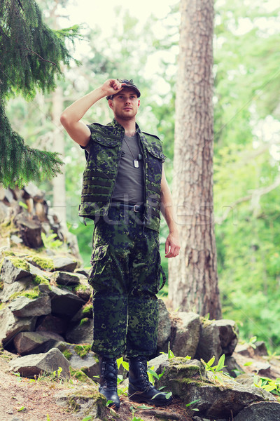 young soldier or ranger in forest Stock photo © dolgachov