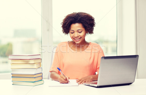 happy african american woman with laptop at home Stock photo © dolgachov