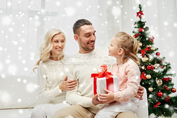 happy family at home with christmas gift Stock photo © dolgachov