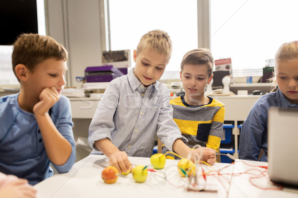 kids with invention kit at robotics school Stock photo © dolgachov