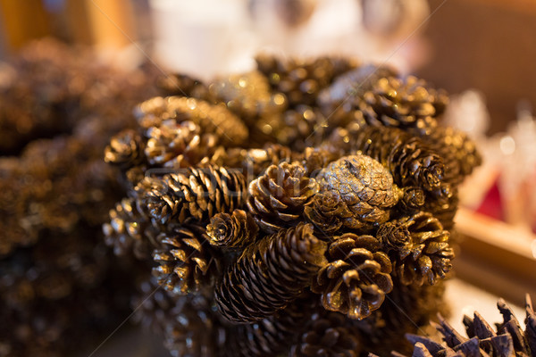 close up of gilded cone christmas decoration Stock photo © dolgachov