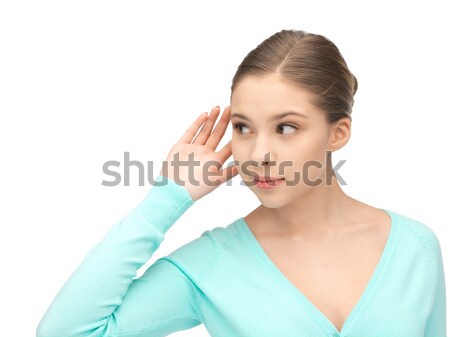 Femme écouter potins lumineuses photos jeune femme Photo stock © dolgachov