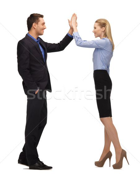 [[stock_photo]]: Homme · femme · high · five · lumineuses · photos · affaires