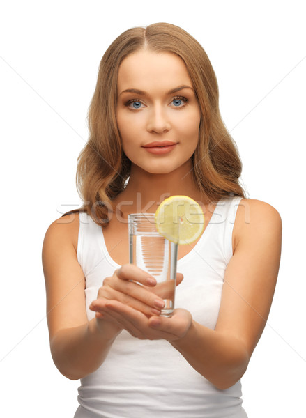 Frau Zitronenscheibe Glas Wasser Bild glücklich Stock foto © dolgachov