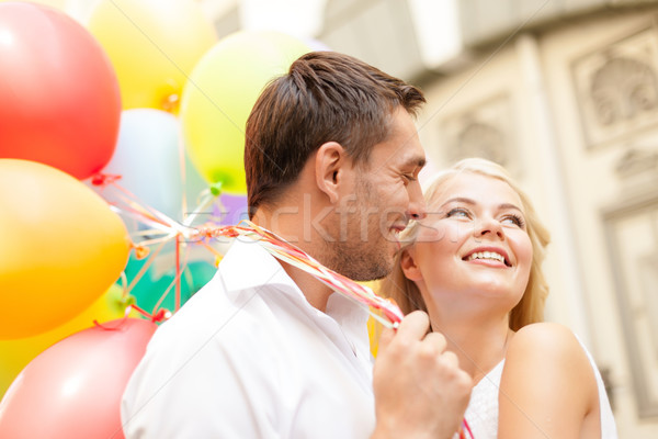 Gelukkig paar kleurrijk ballonnen zomer vakantie Stockfoto © dolgachov