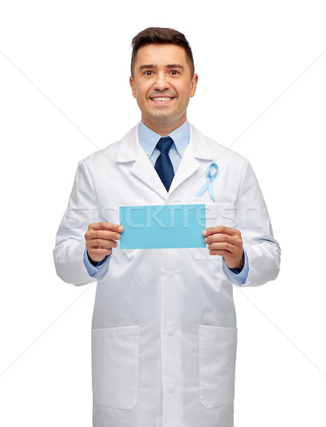 Stock photo: happy doctor with prostate cancer awareness ribbon
