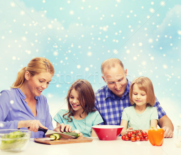 Stockfoto: Gelukkig · gezin · twee · kinderen · diner · home