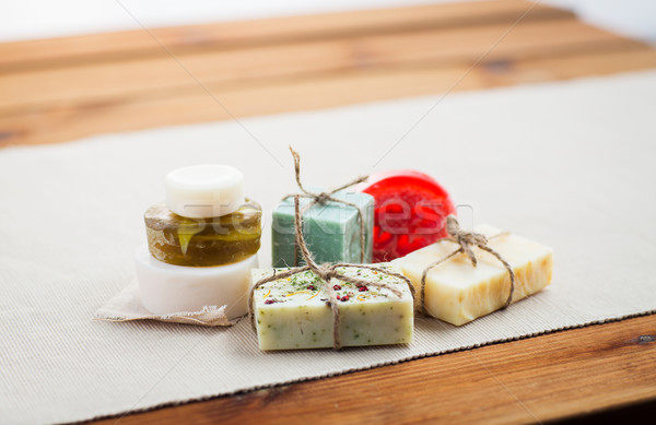 close up of handmade soap bars on wood Stock photo © dolgachov