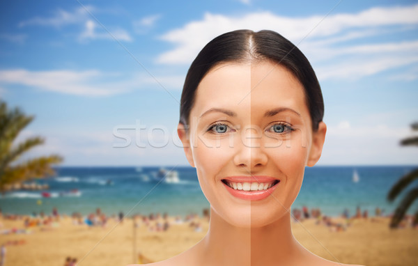 close up of beautiful woman with half face tanned Stock photo © dolgachov