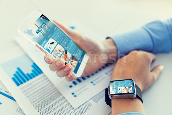 close up of woman with news web page on smartphone Stock photo © dolgachov