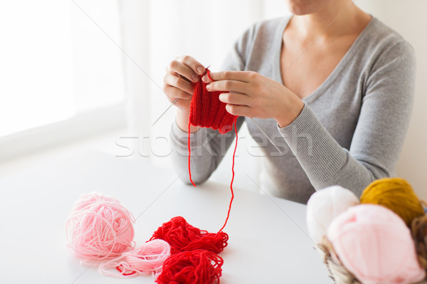 woman hands knitting with needles and yarn Stock photo © dolgachov