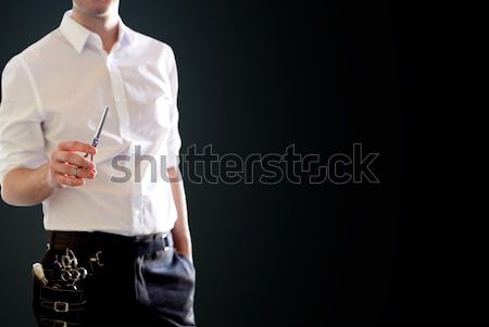 мужчины стилист ножницы черный красоту Сток-фото © dolgachov