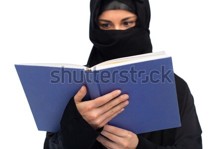 Stockfoto: Moslim · vrouw · hijab · boek · witte · godsdienst