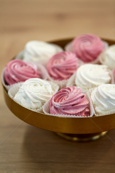 close up of zephyr or marshmallow on cake stand Stock photo © dolgachov