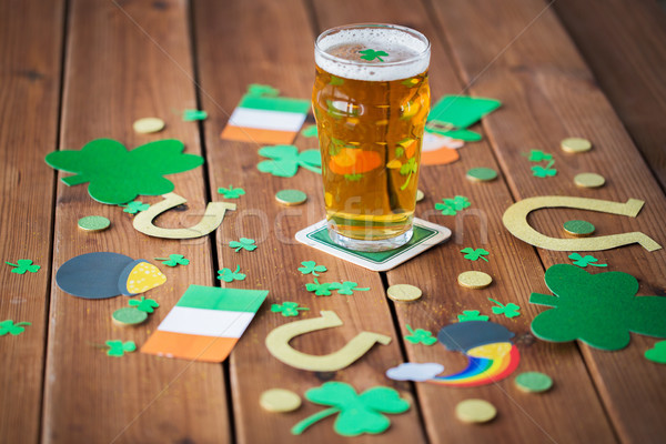 glass of beer and st patricks day decorations Stock photo © dolgachov