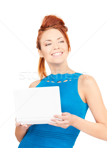 Gelukkig vrouw laptop computer foto business werk Stockfoto © dolgachov