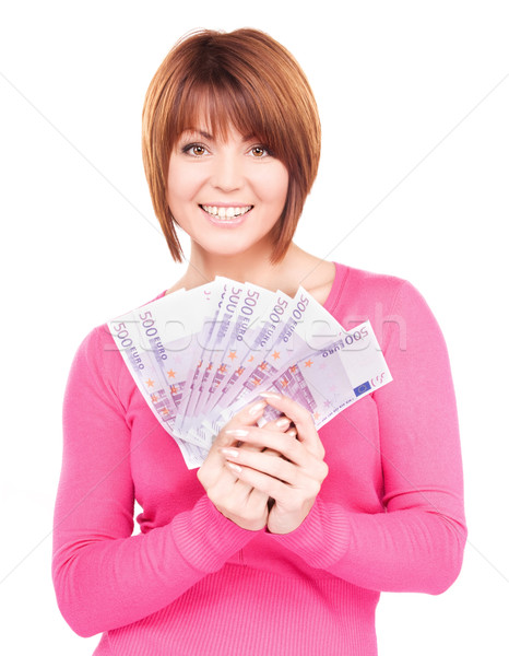 Gelukkig vrouw geld foto witte winkelen Stockfoto © dolgachov