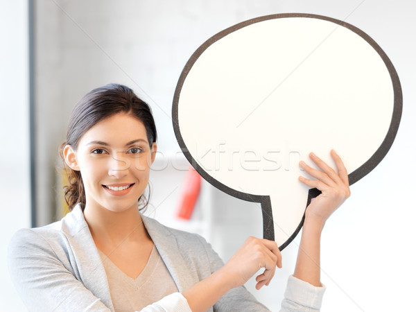 Stockfoto: Glimlachend · zakenvrouw · tekst · bubble · heldere · foto