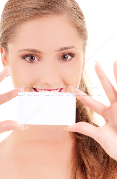 Niña feliz tarjeta de visita blanco negocios mujer papel Foto stock © dolgachov