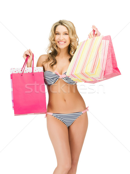 Verführerisch Frau bikini Einkaufstaschen Bild Warenkorb Stock foto © dolgachov