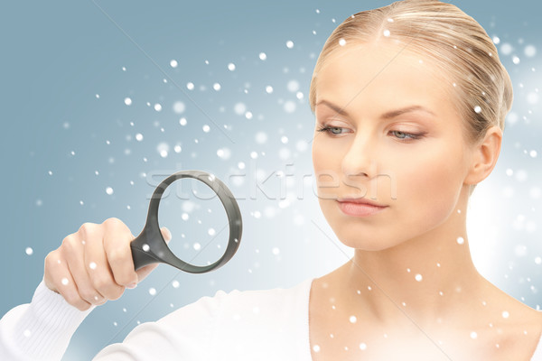 [[stock_photo]]: Femme · loupe · photos · blanche · visage · hiver