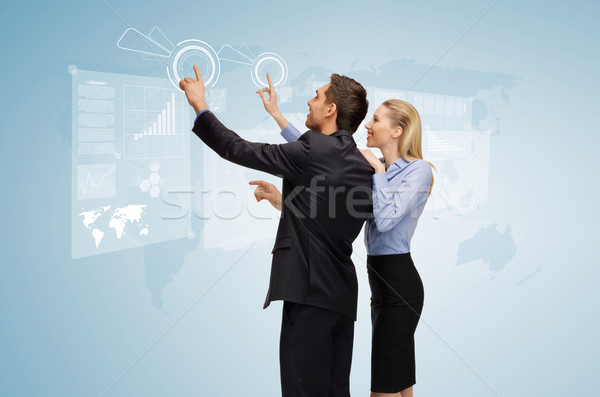 Stockfoto: Man · vrouw · werken · virtueel · scherm · foto