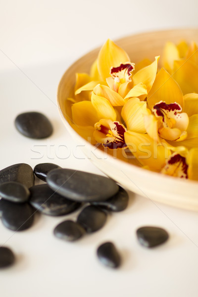 Massage stenen bloemen tabel spa schoonheid Stockfoto © dolgachov