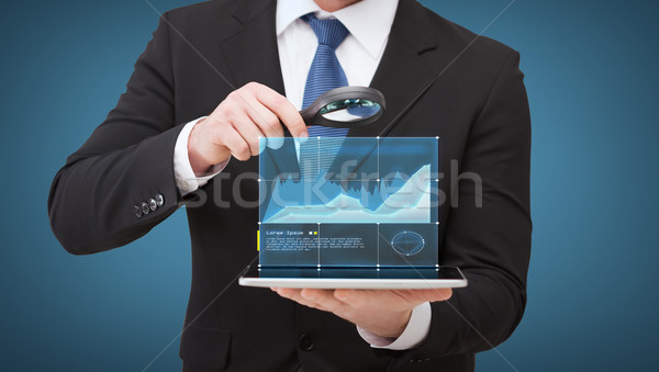 Foto stock: Empresário · mão · lupa · tecnologia